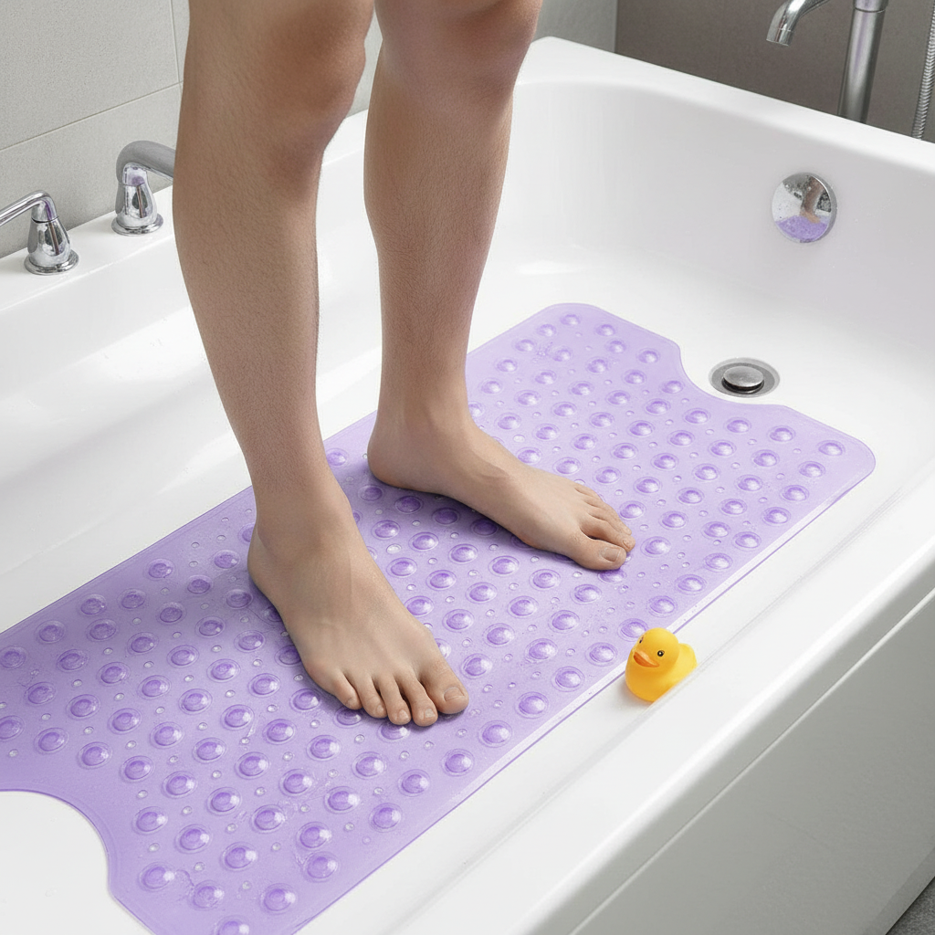 Premium Extra Long Non-Slip Bath Mat 100 x 40cm - Anti-Mould, Machine Washable with Suction Cups and Drain Holes for Ultimate Safety