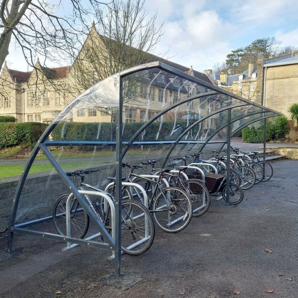 20.3m x 2.1m Open Front 50 Cycle Shelter Steel Frame