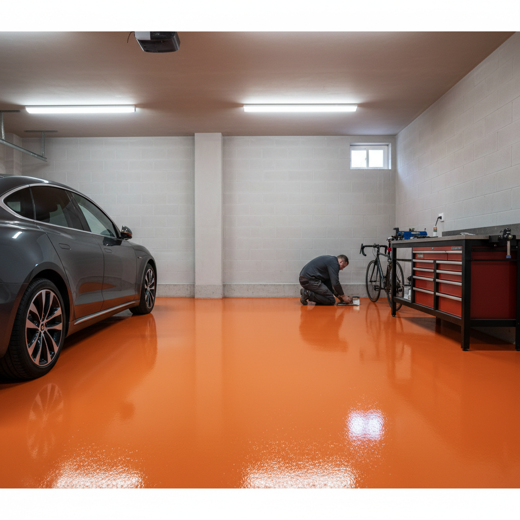 Premium High-Performance Orange Garage Floor Paint - Durable, Chemical-Resistant Coating for Concrete and Metal Floors