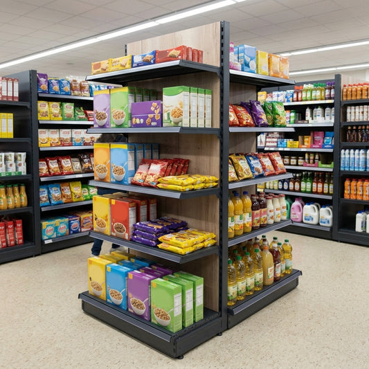1.6m High Wood Effect End Bay Shelving – 370mm Base, 500–1000mm Wide