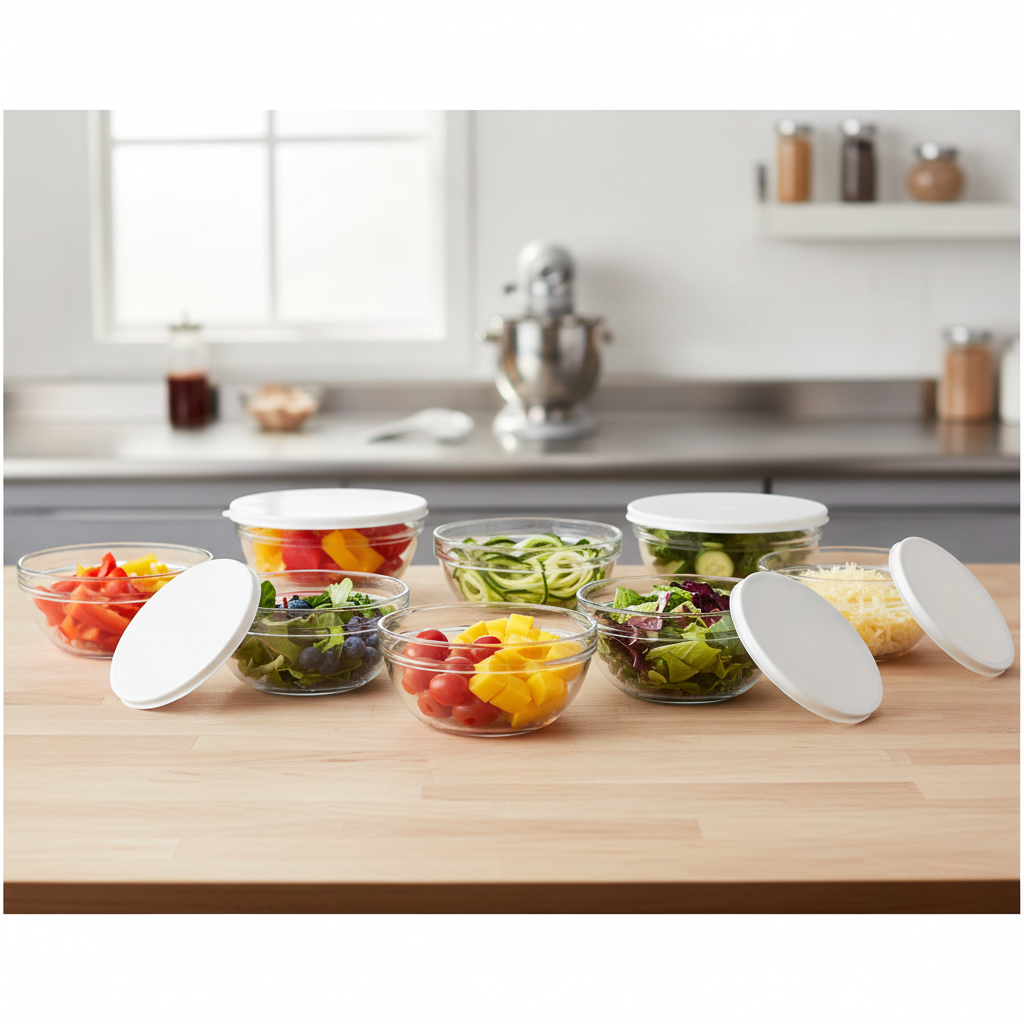 Tempered Glass Lidded Bowls 200mm for Food Preparation (Pack of 8)