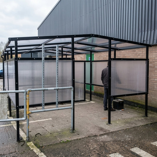 9m x 4m high-capacity smoking shelter, steel frame polycarbonate
