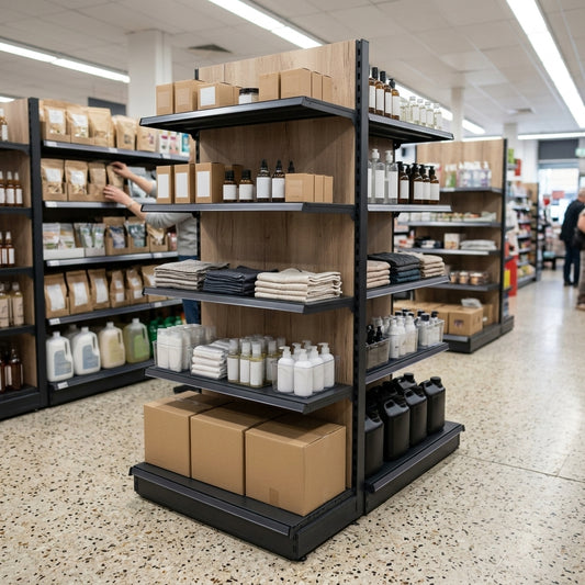 1.6m High Wood Effect End Bay Shelving – 300mm Base, 500–1000mm Wide