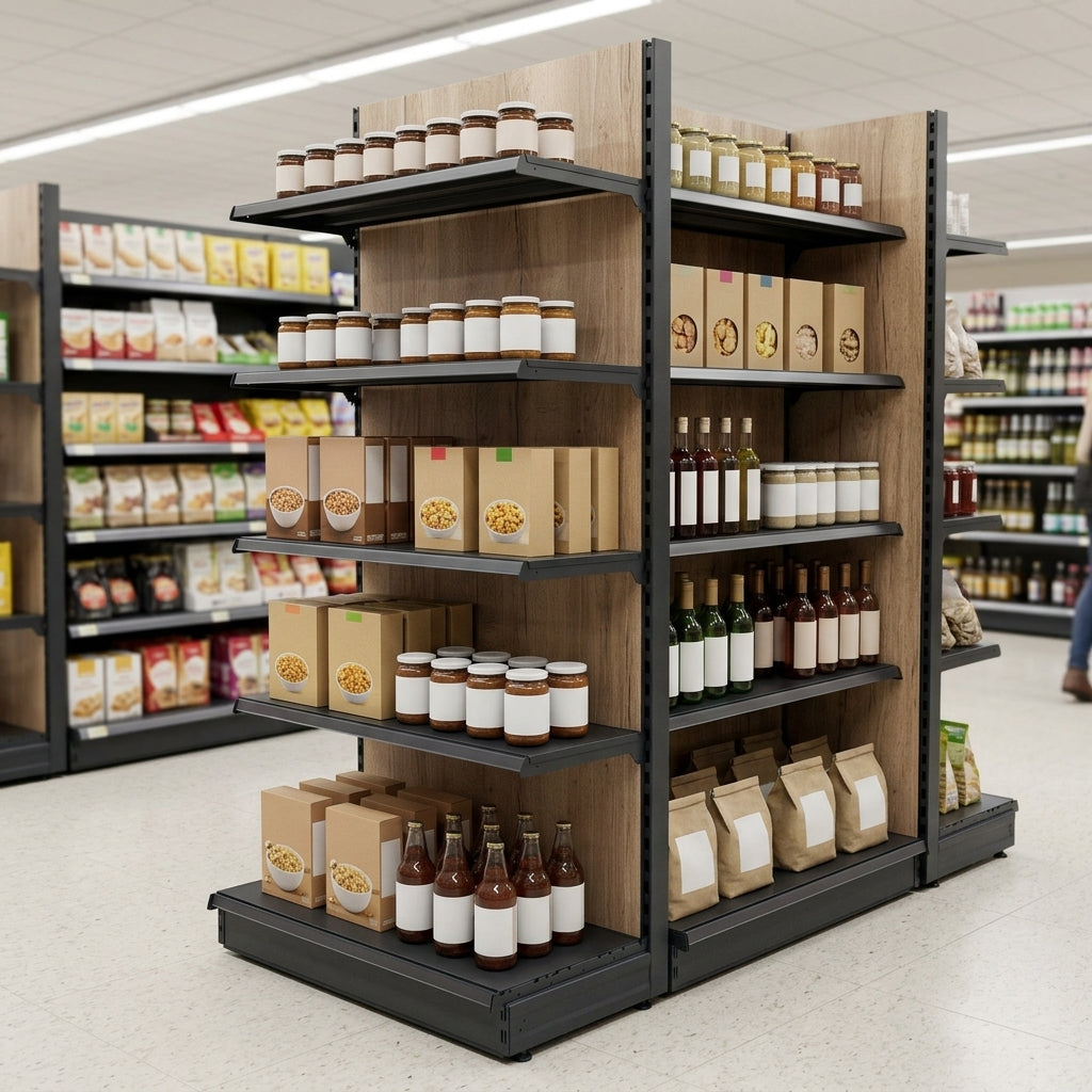 2.4m Wood Effect End Bay Shelving | 300mm Base | 500–1000mm Wide