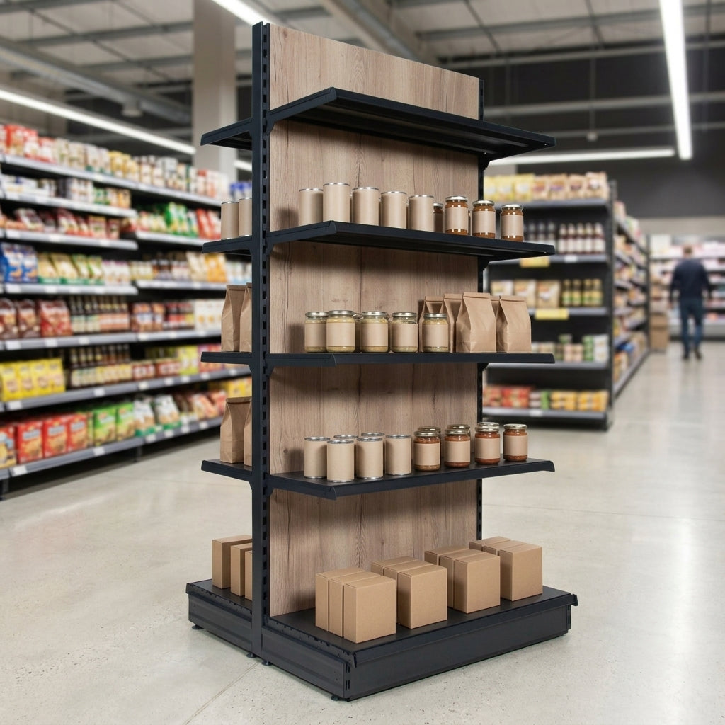 1.6m High Wood Effect Double-Sided Gondola Shelving Bay