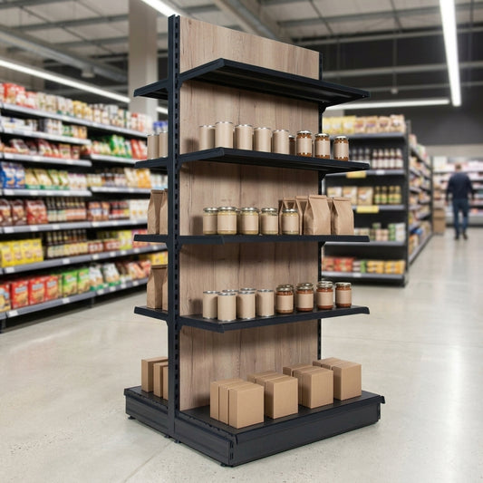 1.6m High Wood Effect Double-Sided Gondola Shelving Bay