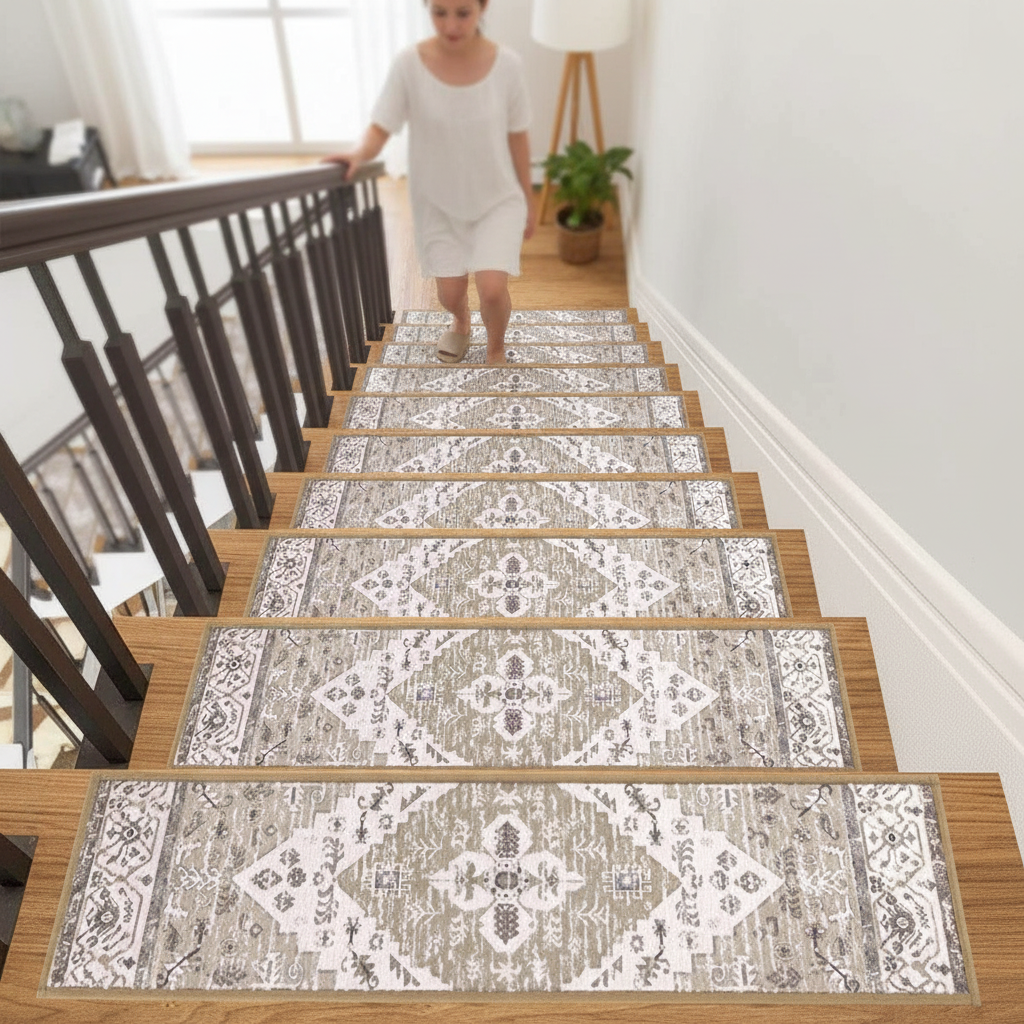 Premium Non-Slip Carpet Treads for Stairs - Self-Adhesive Stair Mats (20x76 cm) with Noise Reduction and Easy Installation