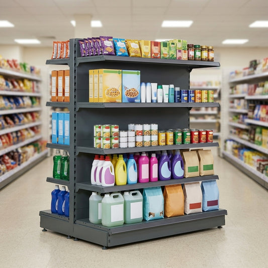 1.8m Double-Sided Gondola Bay | 300mm Base Shelf | 250mm Uppers