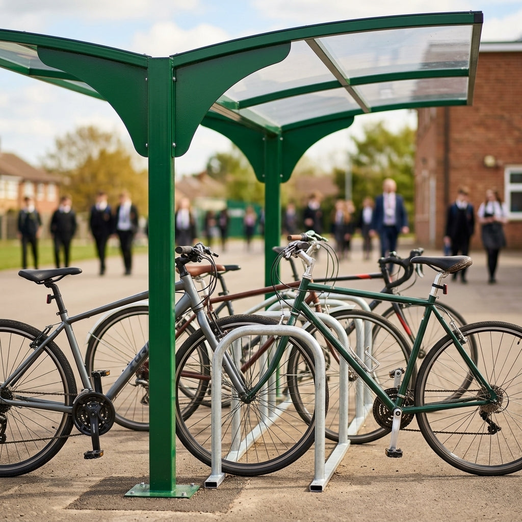 14-cycle bike shelter with steel frame and UV2 roof sheets (view 2)