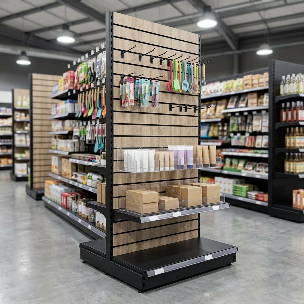 1.6m Wood Effect Double-Sided Gondola Display Bay