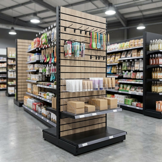 1.6m Wood Effect Double-Sided Gondola Display Bay