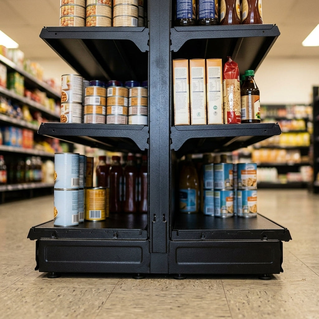 2.4m End Promo Bay with 300mm Base Shelf – Multiple Widths (view 2)