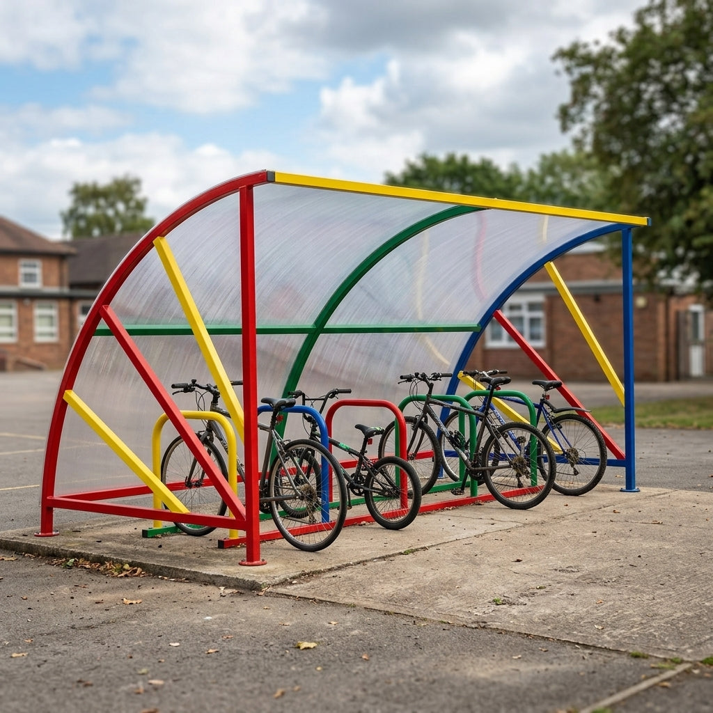 10-Cycle Shelter with Racks – Multi-Colour Design