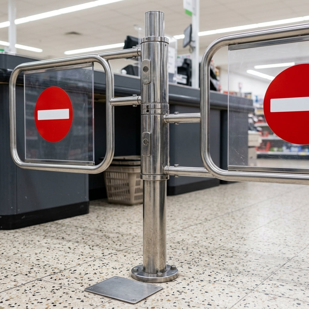 Tandem manual mechanical swing gate for checkout areas (view 2)
