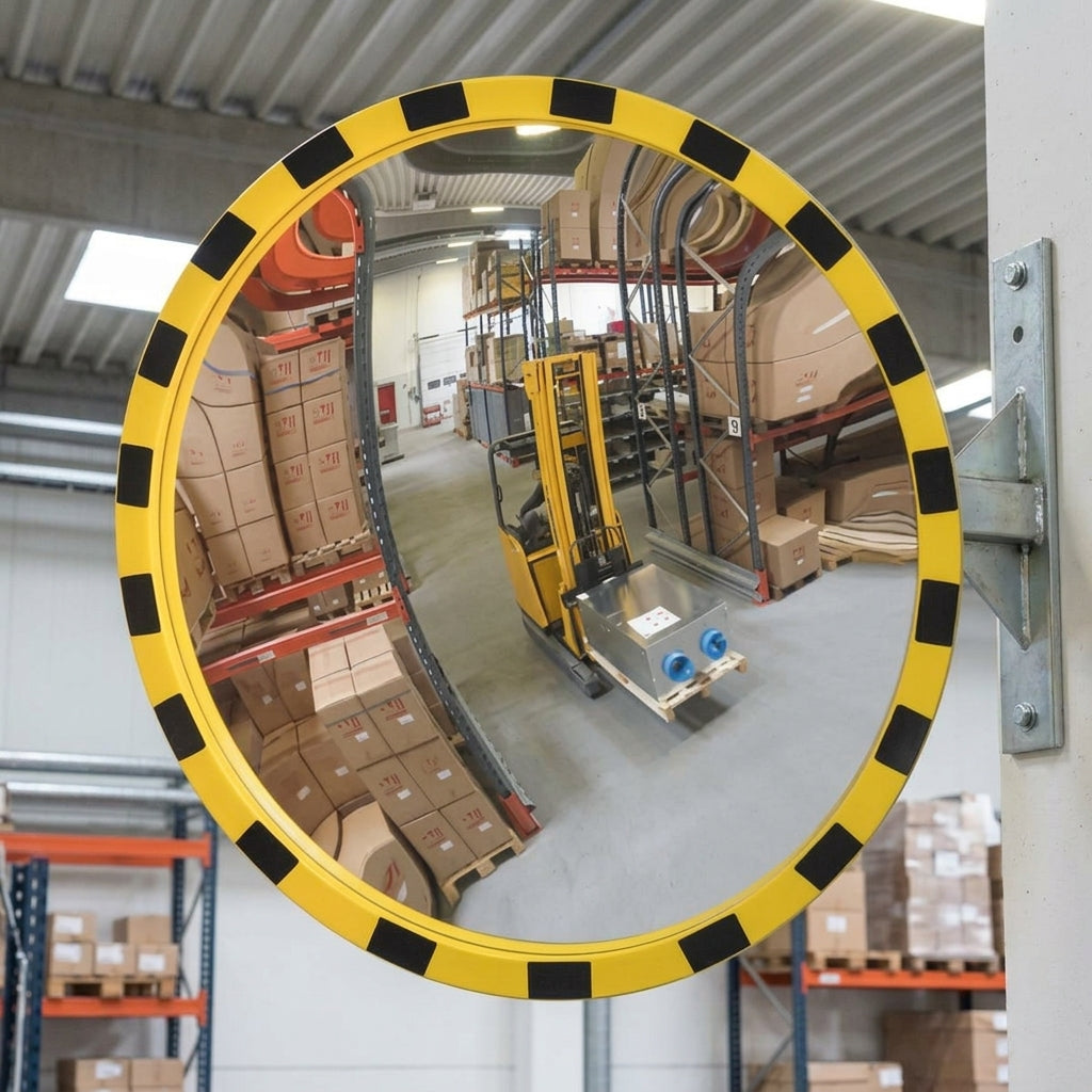 Industrial round mirror 600–800mm diameter safety Yellow/Black