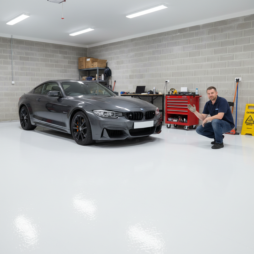 Premium White Garage Floor Paint - Durable High Gloss Coating with Chemical Resistance for Concrete and Metal Floors