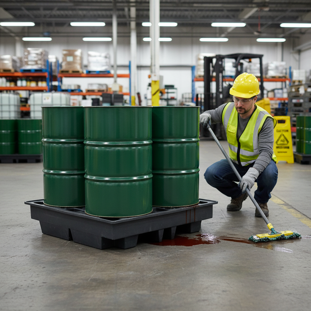 Low Profile Recycled 4 Drum Spill Pallet - BP4LR ||For 4 Drums