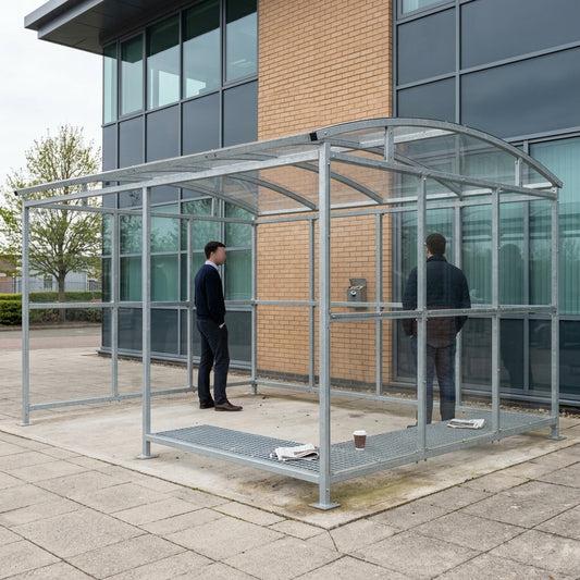 3m Wide Free-Standing Smoking Shelter, Galvanised Steel, 1–5m Length
