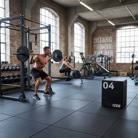 Premium Commercial-Grade Solid Grey Garage Gym Flooring Set – 45m² of 20mm Precision-Engineered Tiles for Heavy-Duty Use