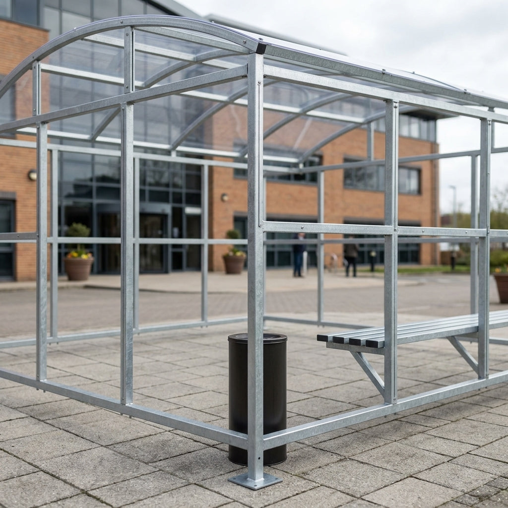 4m Wide Free-Standing Smoking Shelter, Galvanised Steel, 1–5m Length (view 2)