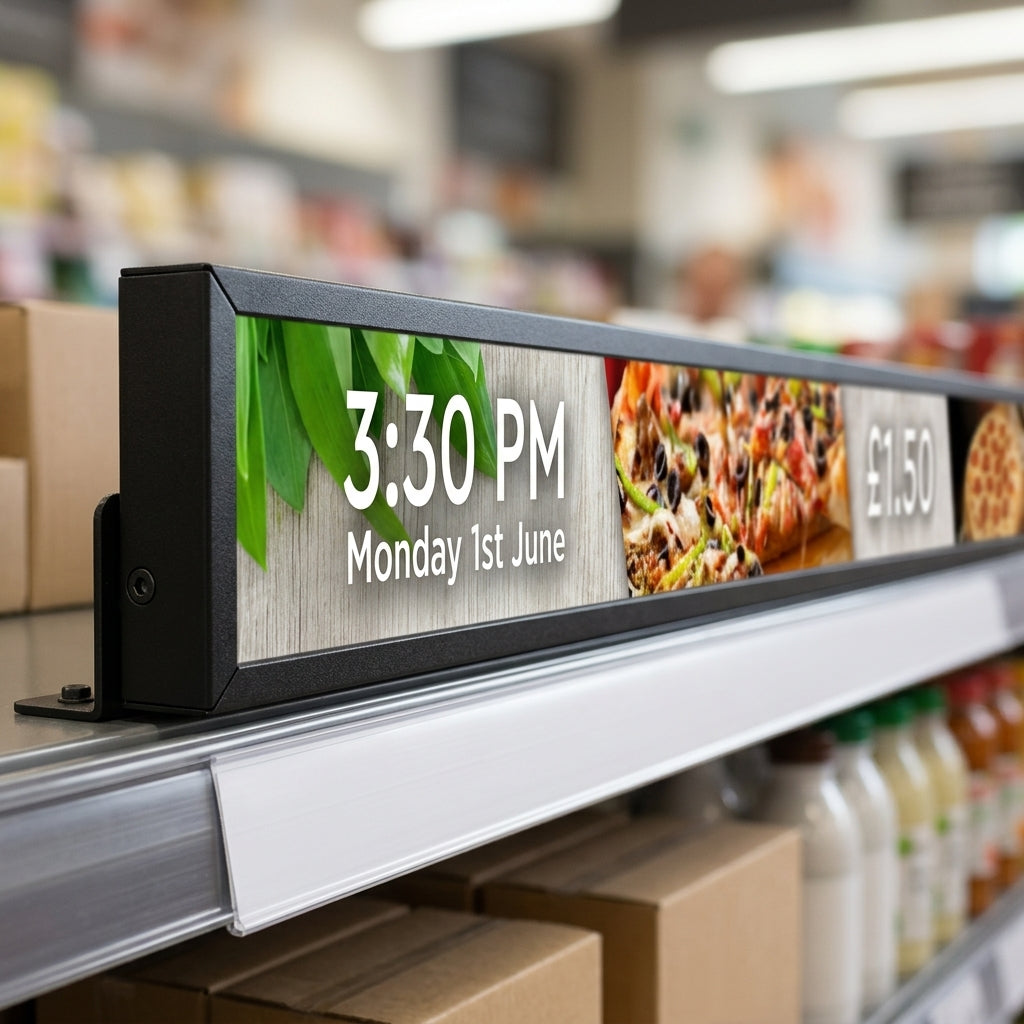 23" ultra-wide stretched LCD shelf edge display (view 2)