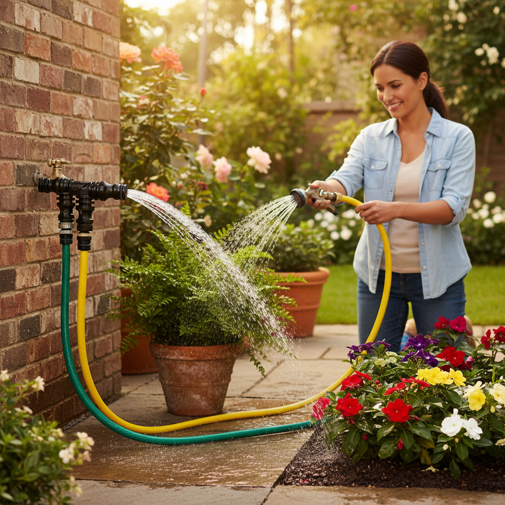 Premium Three Way Garden Hose Connector for Versatile Water Flow Control with Ergogrip Couplings