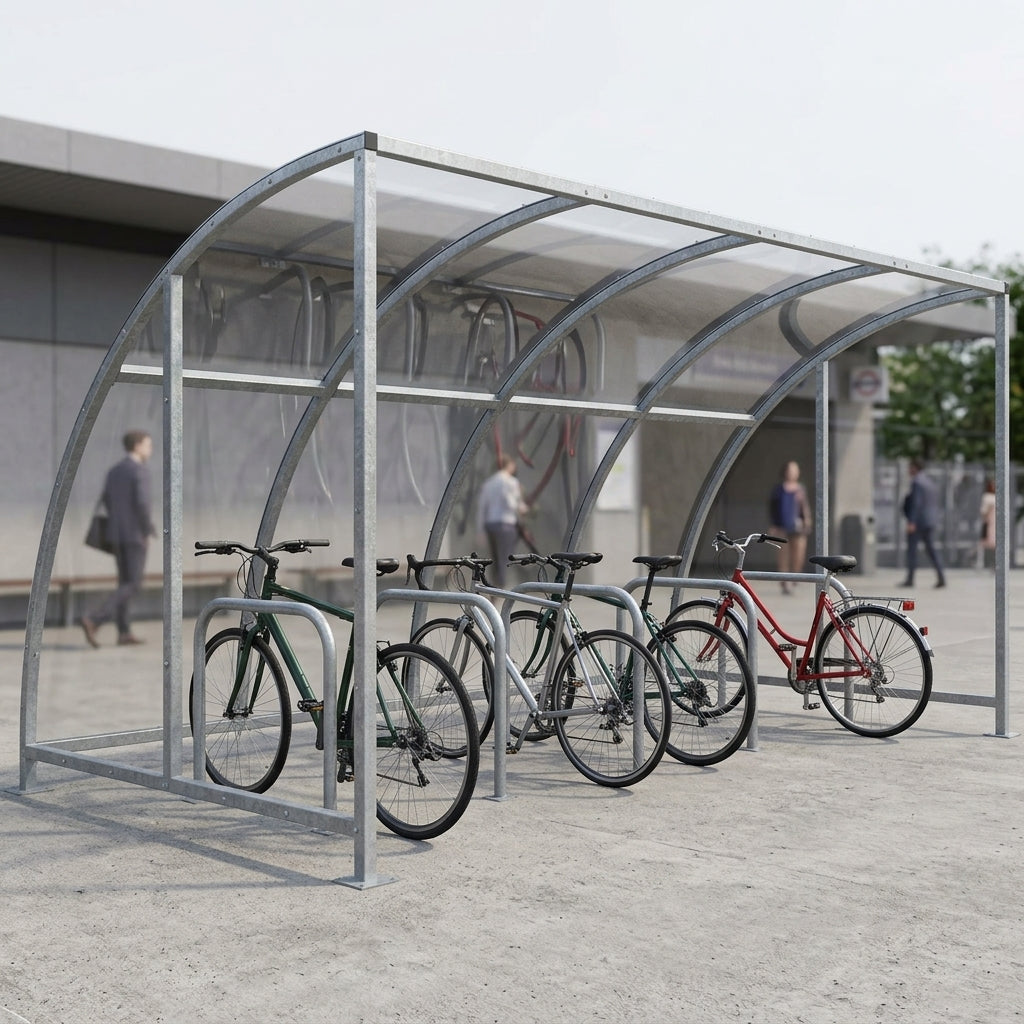 Galvanised Steel Cycle Shelter PETG Roof 2m Wide with Stands