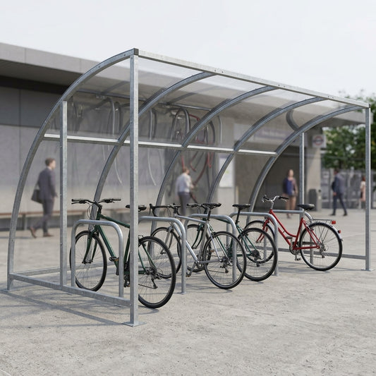 Galvanised Steel Cycle Shelter PETG Roof 2m Wide with Stands