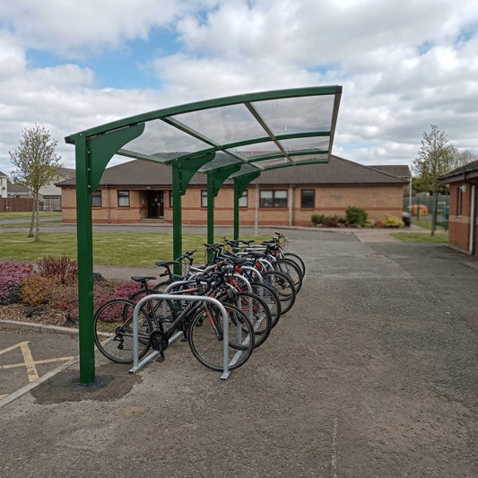 20-cycle bike shelter with steel frame and UV-resistant roof