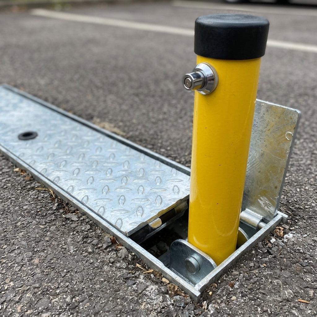 60mm folding parking post yellow 580mm high lockable (view 2)