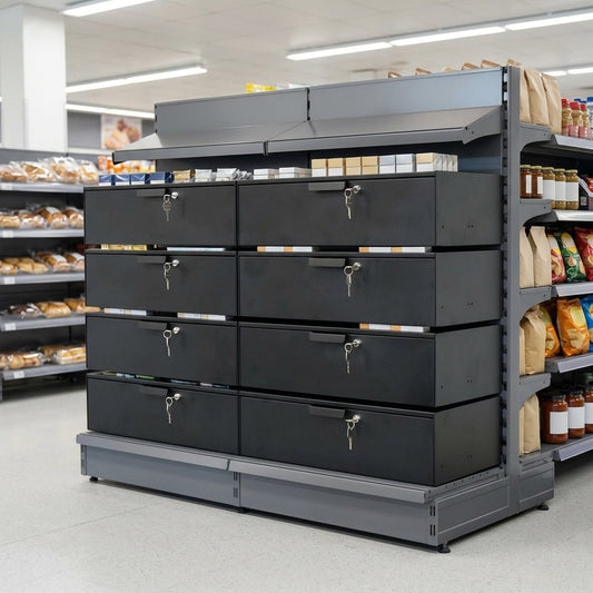 Under-counter tobacco drawer, lockable, 665–1250mm wide
