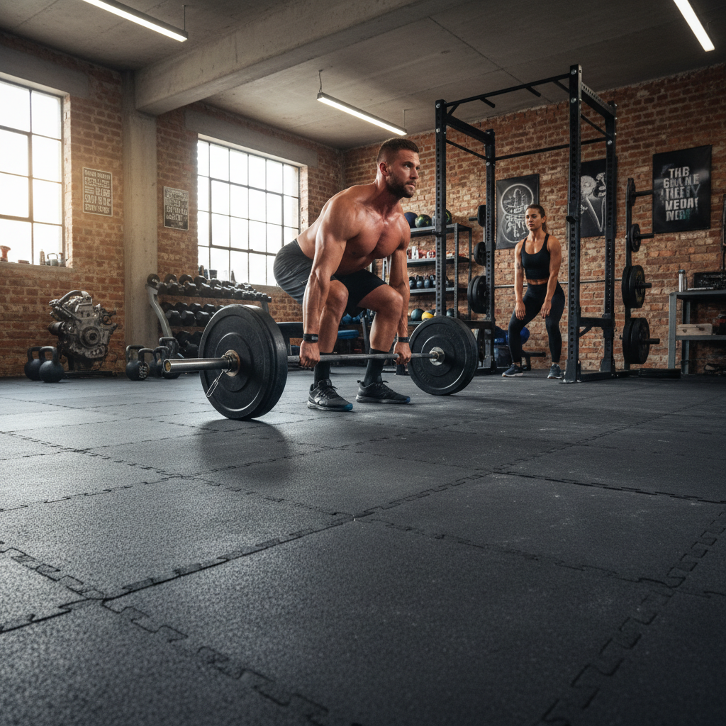 Premium Commercial-Grade Solid Grey Garage Gym Flooring Set – 45m² of 20mm Precision-Engineered Tiles for Heavy-Duty Use
