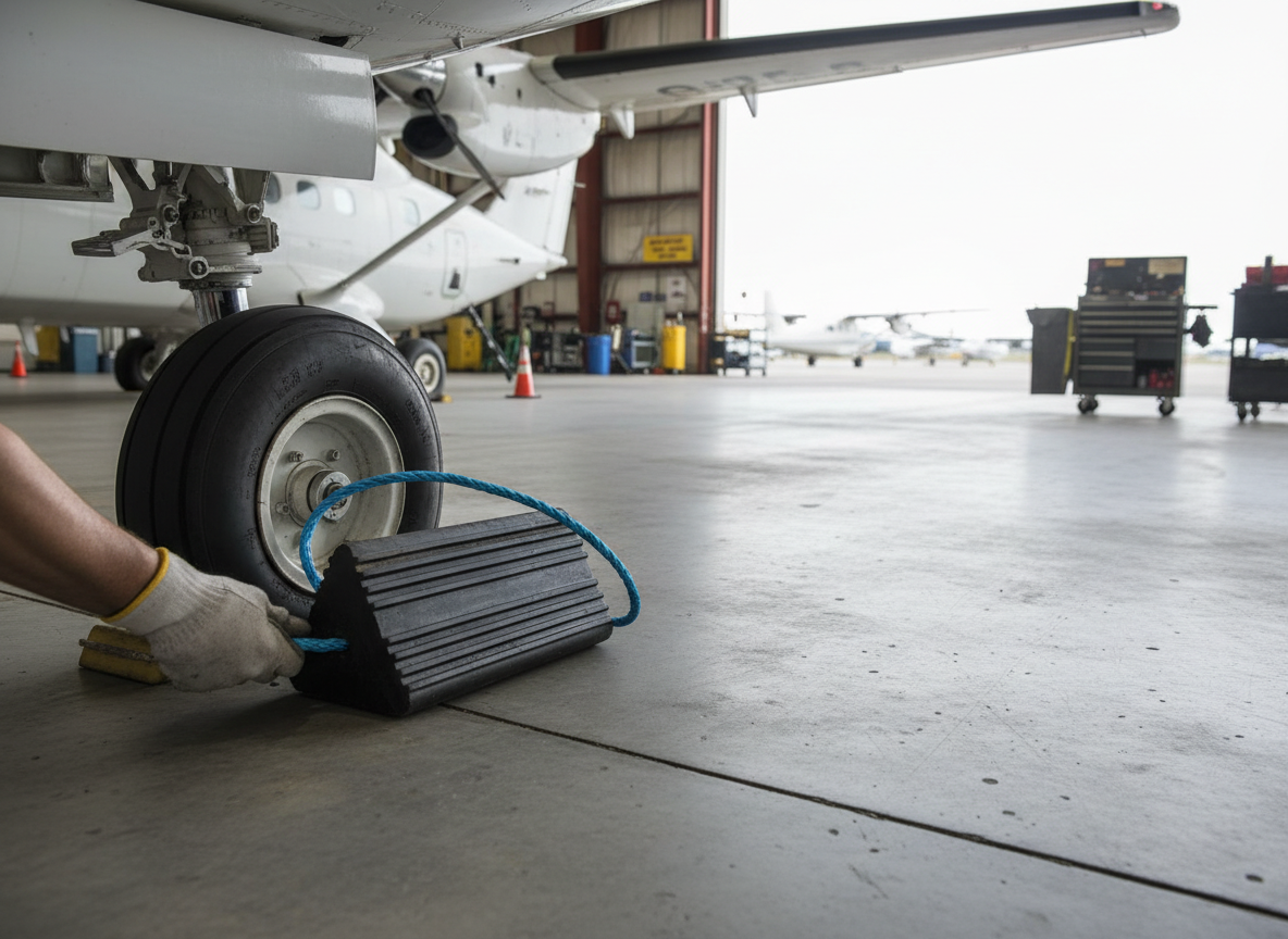 Premium Rubber Aircraft Wheel Chock with Carry Rope, 170 x 155 x 333 mm, 9 kg Heavy Duty Design