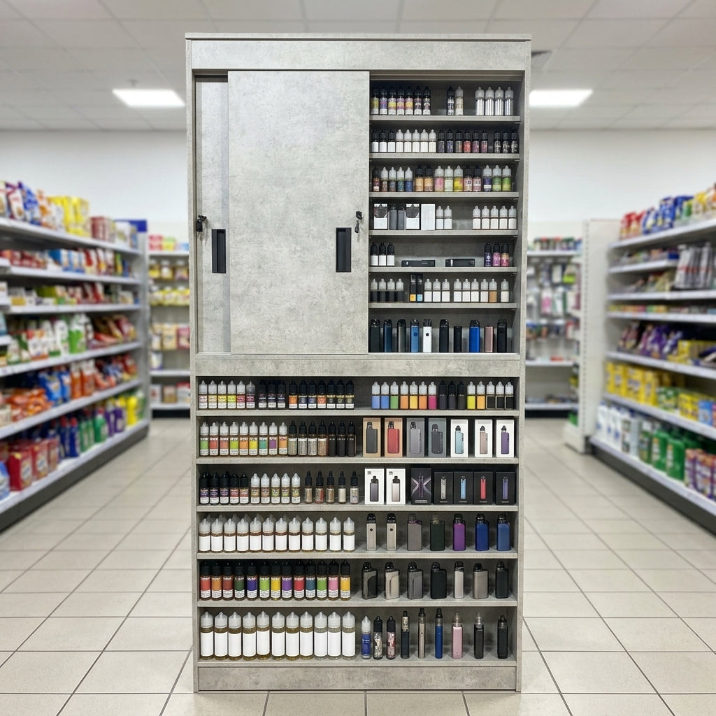 Lockable Sliding Door Vape Display Unit 800-1200mm Wide