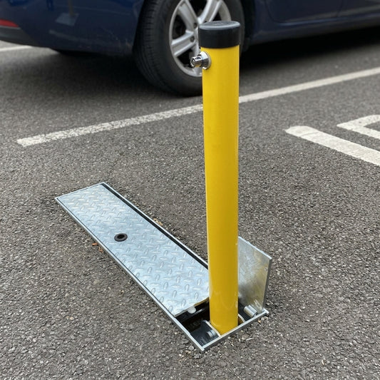 60mm folding parking post yellow 580mm high lockable