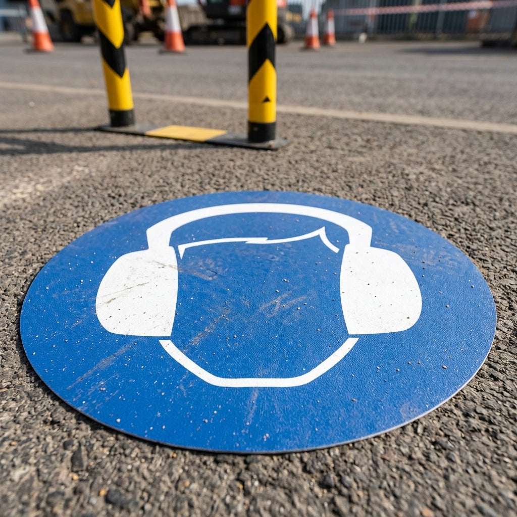 430mm floor sign ear protection blue/white self-adhesive vinyl (view 2)