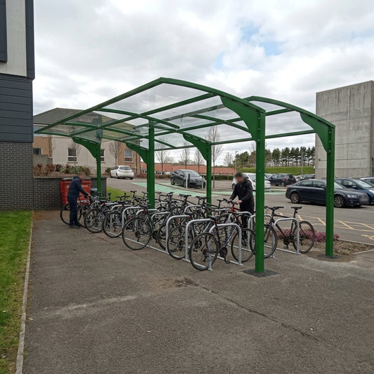 24-cycle shelter with steel frame and UV-protected roof