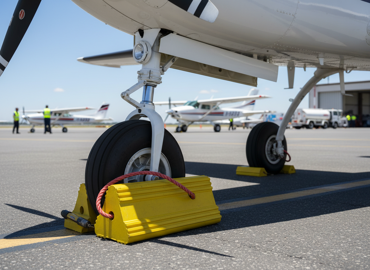 Premium Durable Aircraft Wheel Chock with Reflective Tape and Carrying Rope - 175mm x 160mm x 500mm, Solid Rubber Construction