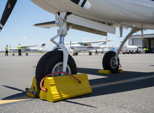 Premium Durable Aircraft Wheel Chock with Reflective Tape and Carrying Rope - 175mm x 160mm x 500mm, Solid Rubber Construction
