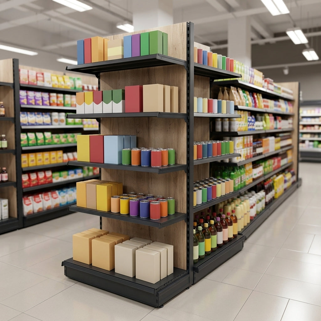 2.1m High Wood Effect End Bay Shelving, 470mm Base, 500–1000mm Wide