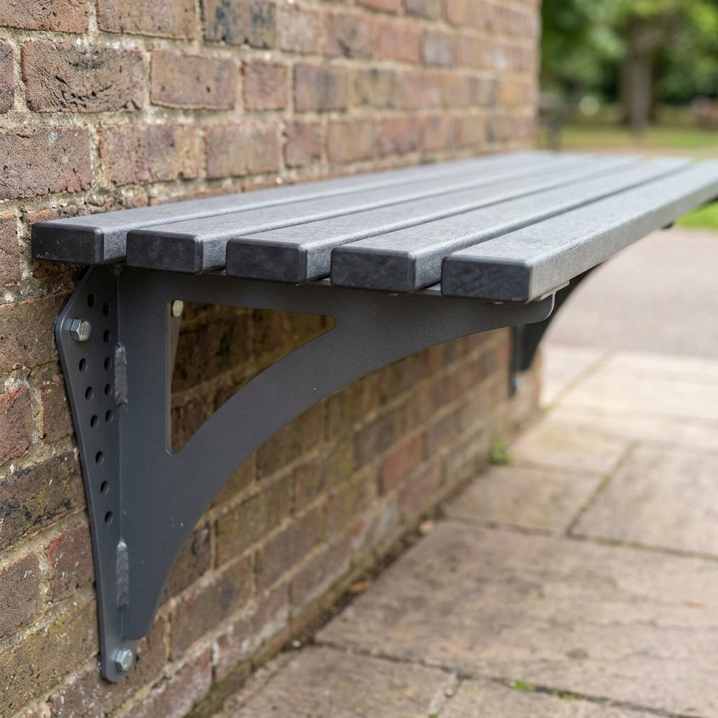 Wall-mounted mild steel bench 1000–1800mm (view 2)