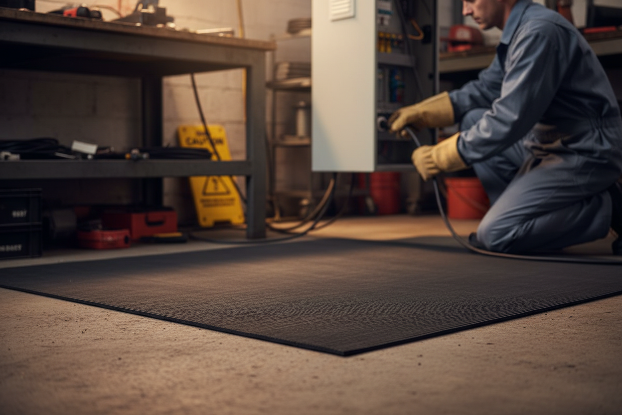 Premium Non-Conductive Rubber Safety Mat for Electrical Insulation - Class 2, 17KV Tested, 4mm Thick with Anti-Slip Surface