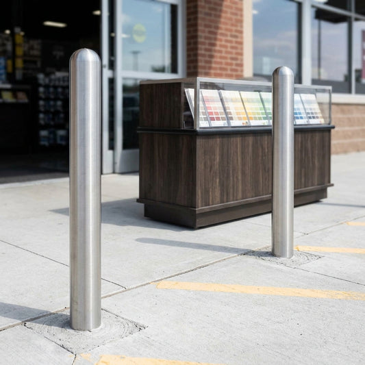 Impact-absorbing protection post with stainless steel finish
