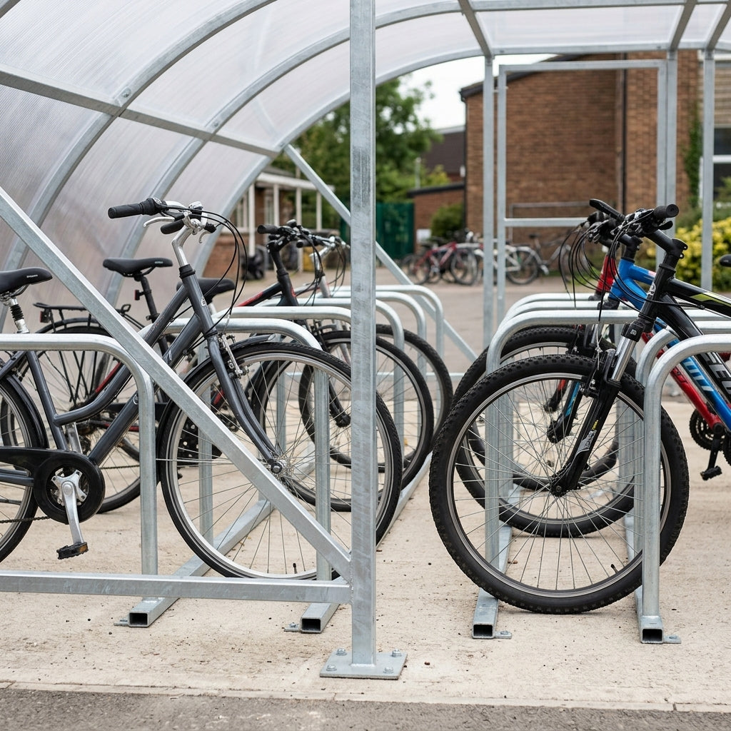 20-bike secure cycle compound shelter with galvanised steel frame (view 2)