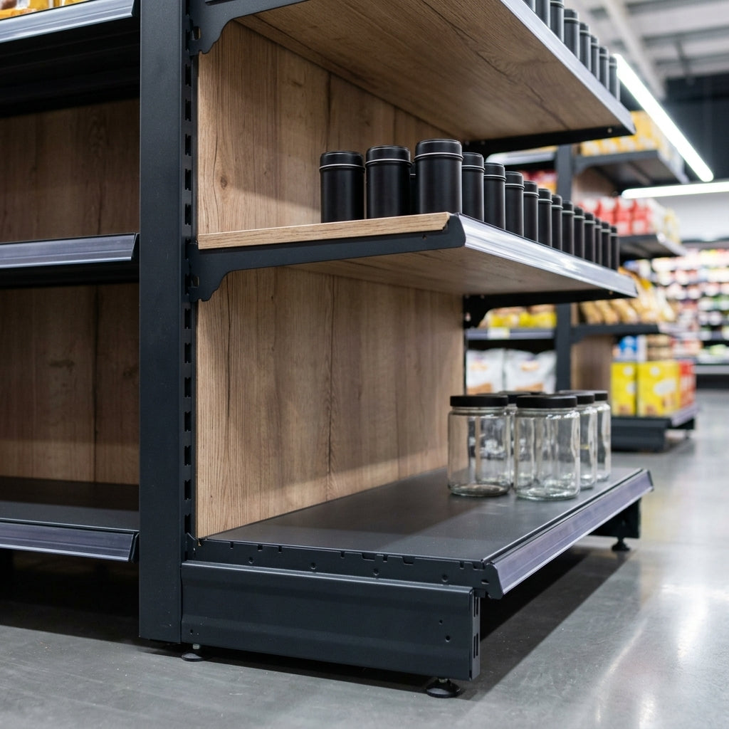 1.8m High Double-Sided Gondola Shelving Bay, 470mm Base Shelf (view 2)