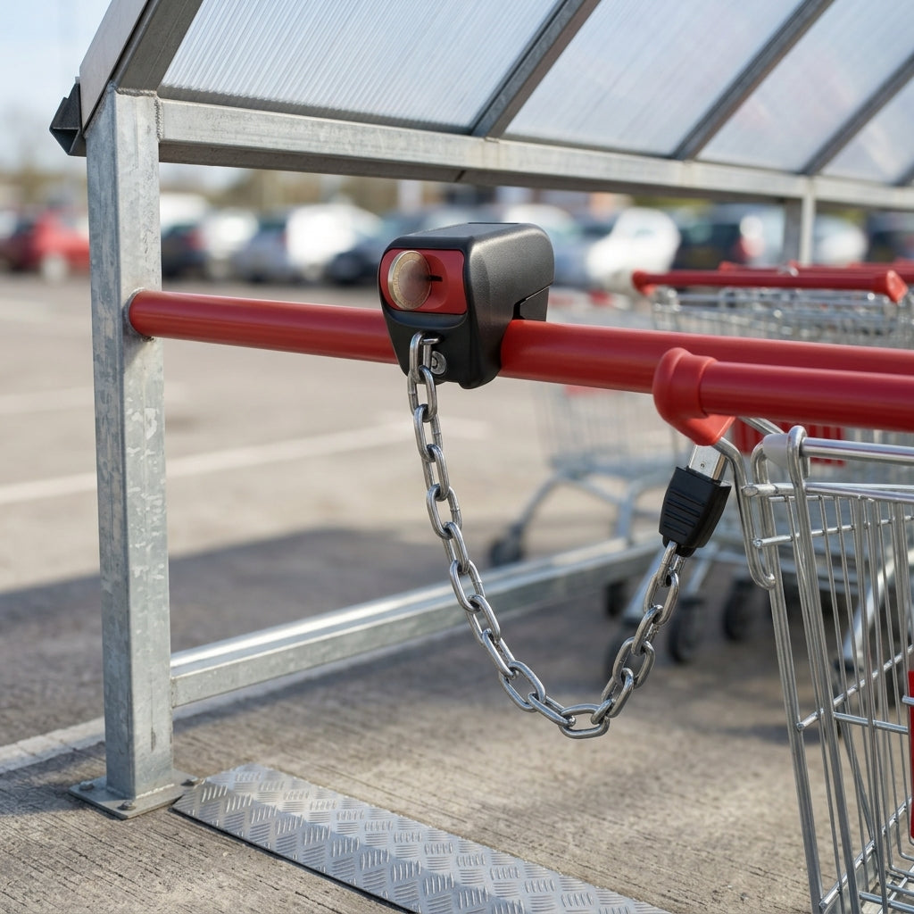 Shopping trolley lock and chain with £1 coin mechanism (view 2)