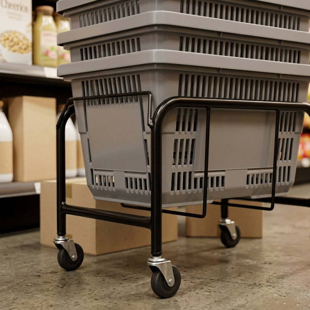 Mobile shopping basket stacker for 20–26 litre baskets (view 2)