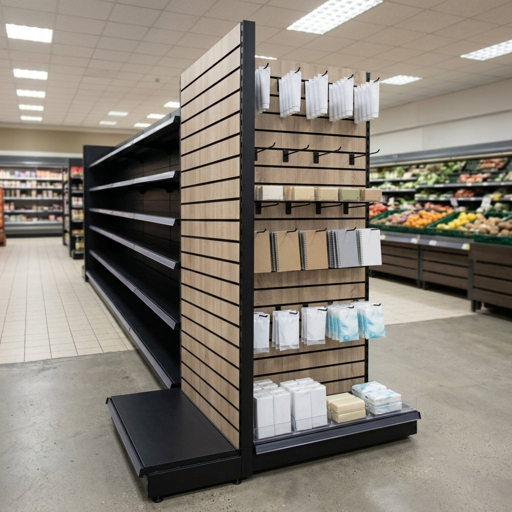 1.6m Wood Effect End Bay Display – 300mm Base Shelf