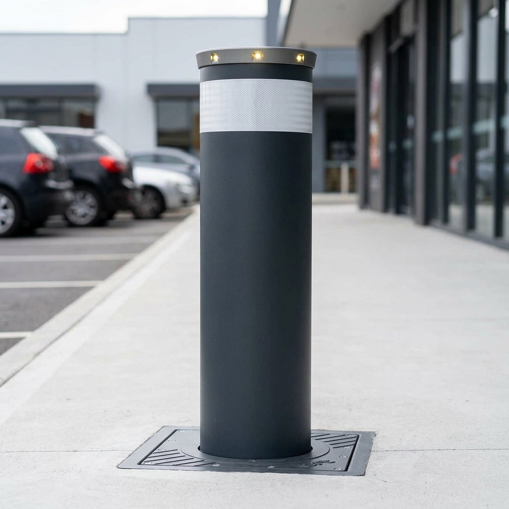 800 × 275mm fixed bollard with LED crown, 667kJ resistance