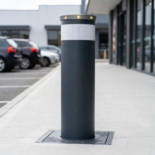 800 × 275mm fixed bollard with LED crown, 667kJ resistance